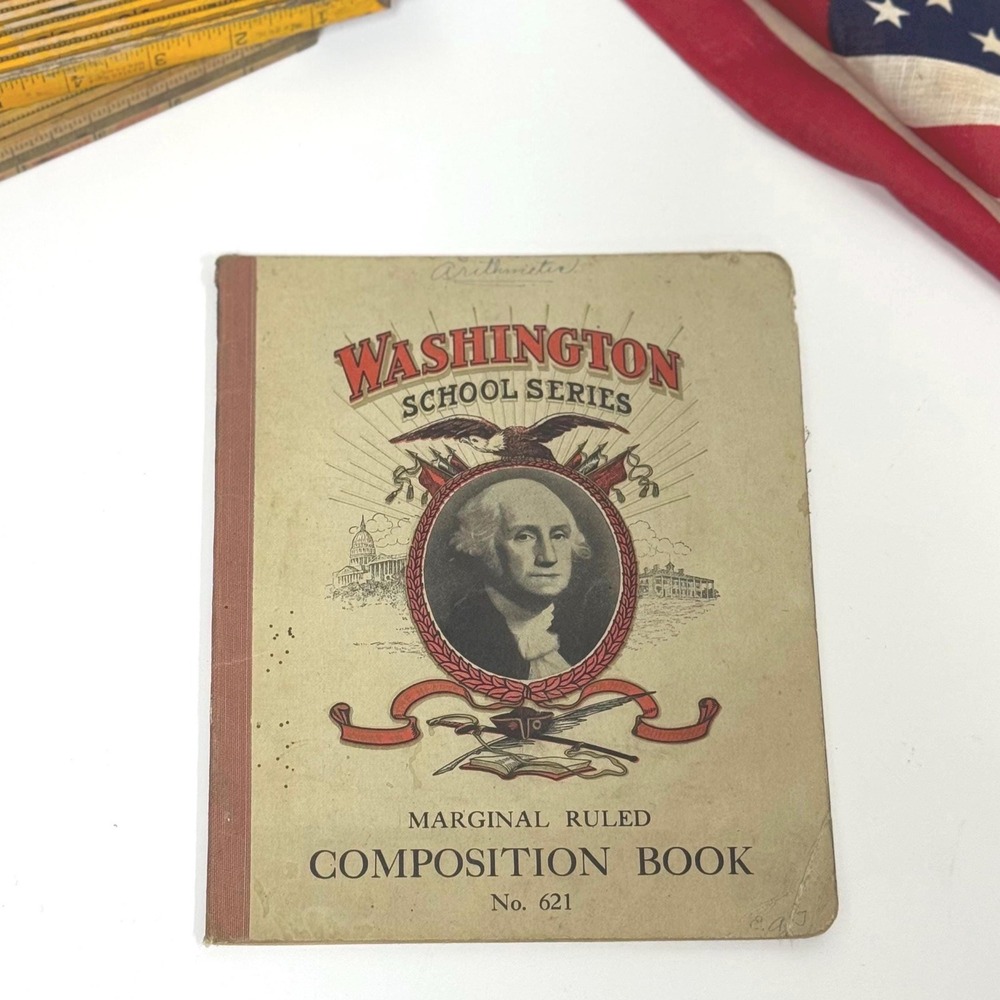 Vintage George Washington Composition book- 1920s school series patriotic decor
